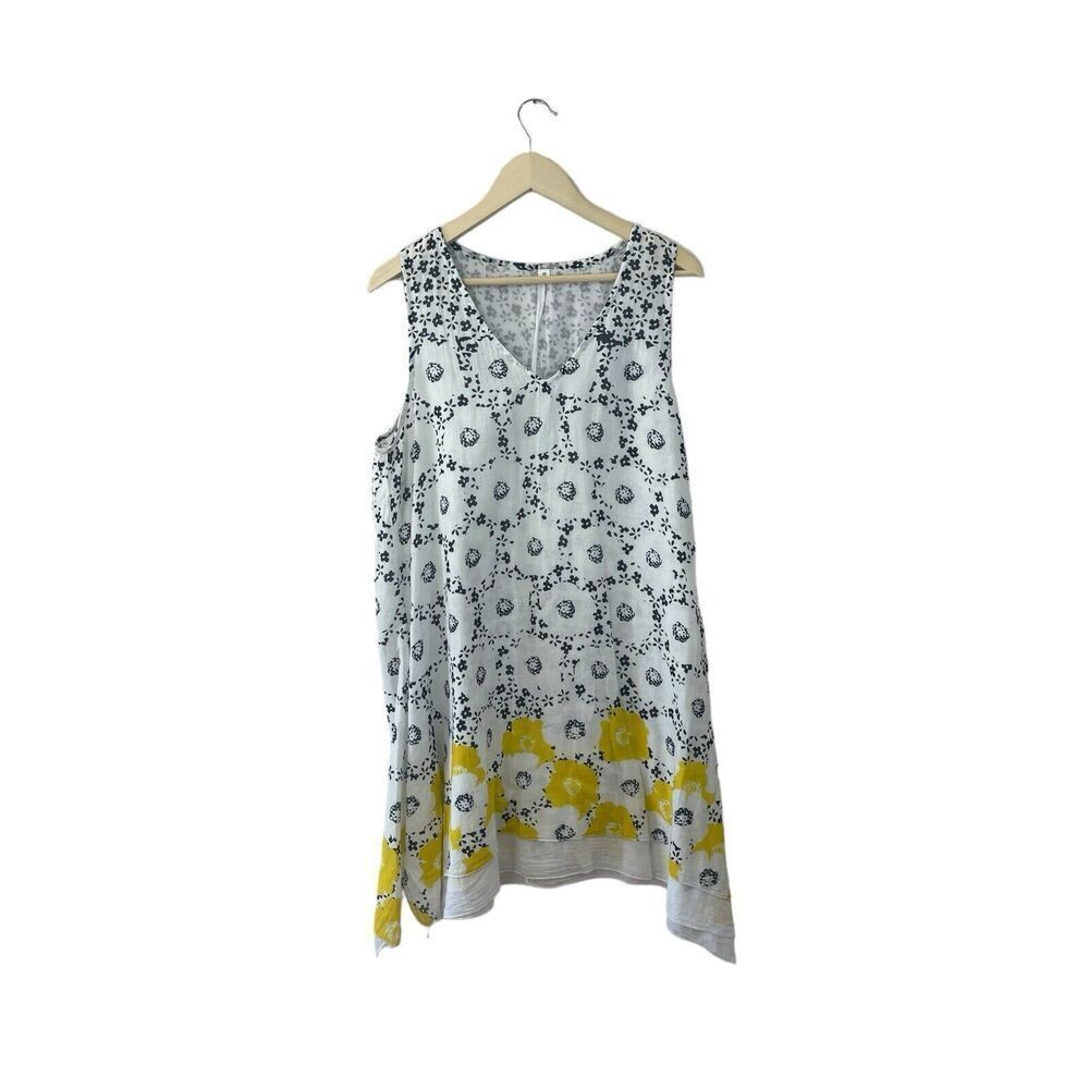 Rene Derhy Medium Sleeveless Tunic Dress Flowy Floral Cotton Womens READ****